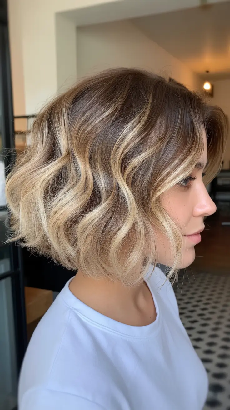 Short Haircuts for Winter 2025-2026 Wavy Blonde Bob with Dimensional Highlights