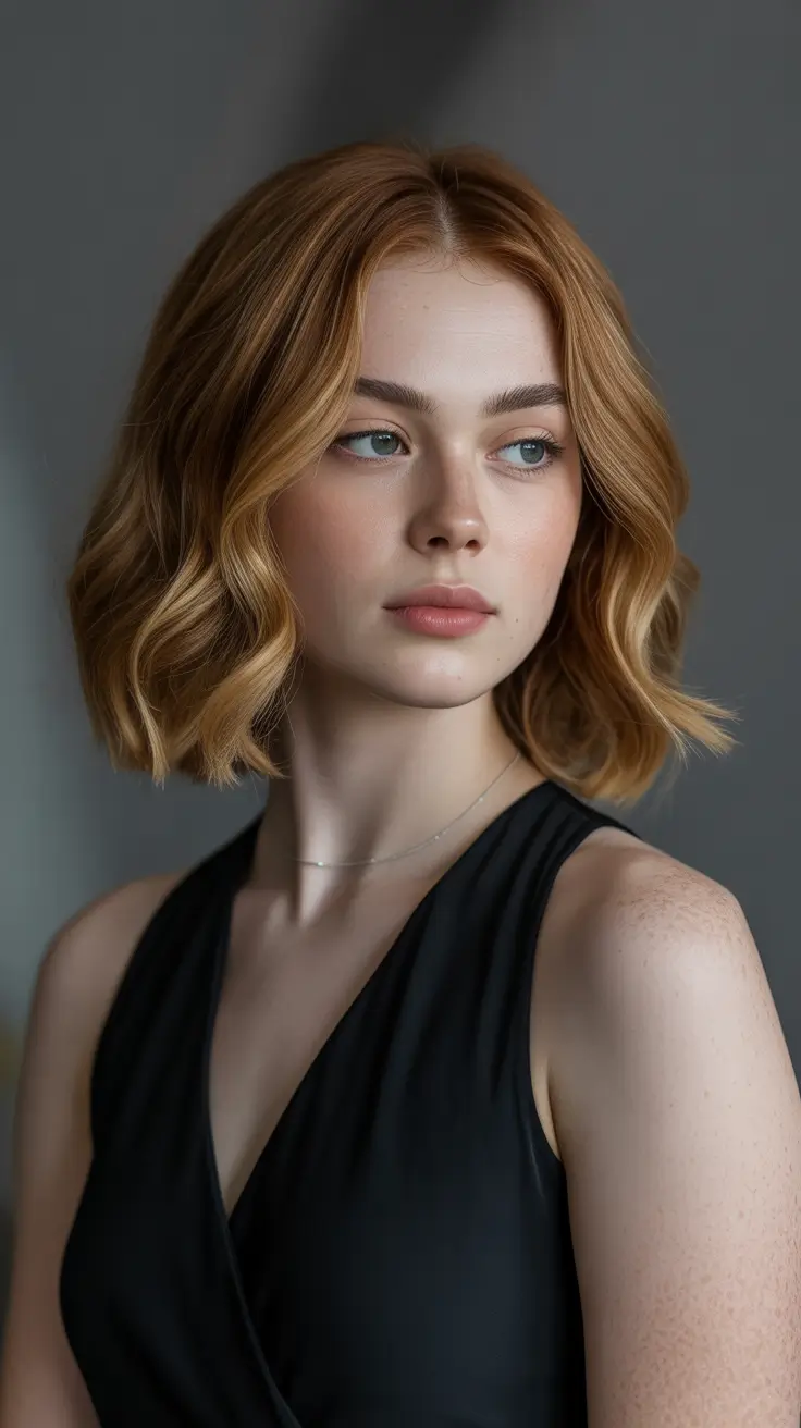 Short Haircuts for Winter 2025-2026 Golden Copper Bob with Loose Waves
