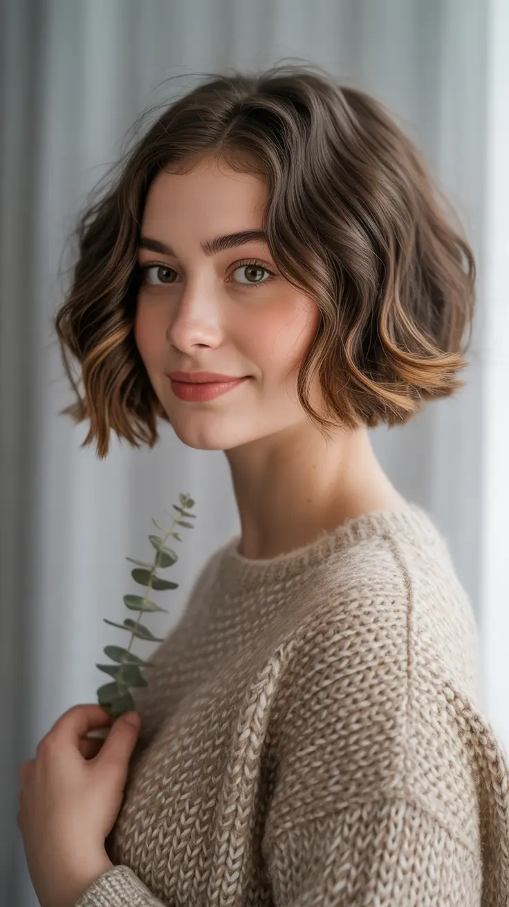 Short Haircuts for Winter 2025-2026 Soft Brown Bob with Caramel Highlights