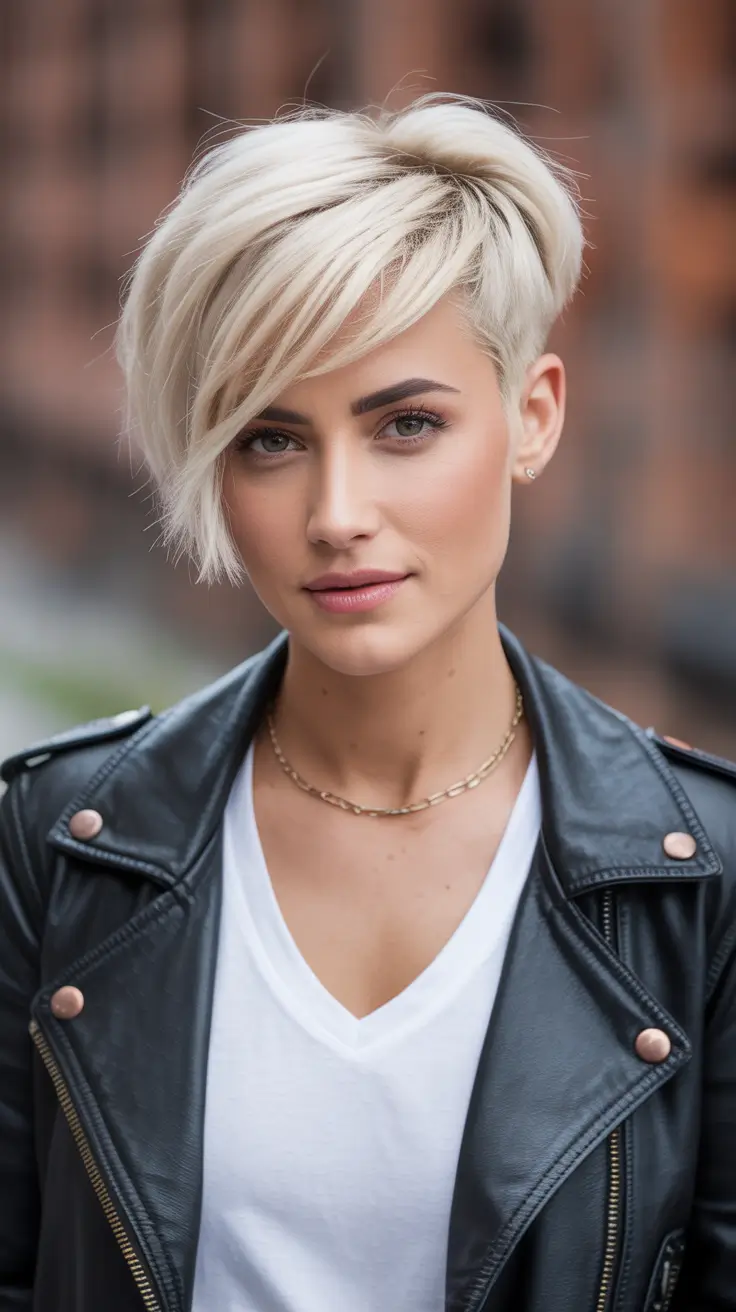 Short Haircuts for Winter 2025-2026 Asymmetric Platinum Pixie
