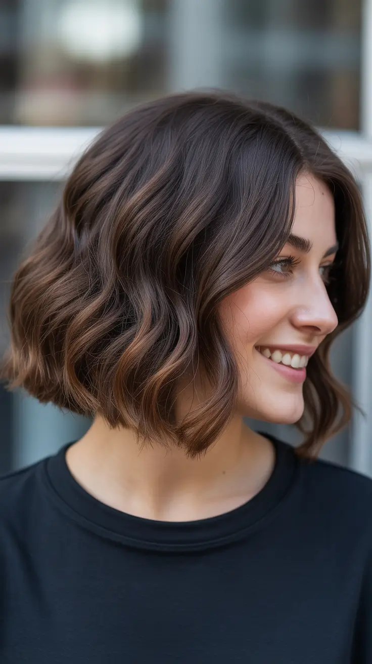 Short Haircuts for Winter 2025-2026 Chocolate Brown Wavy Bob