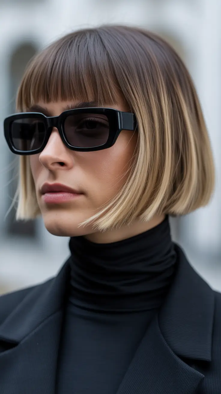 Short Haircuts for Winter 2025-2026 Blunt Bob with Micro Bangs