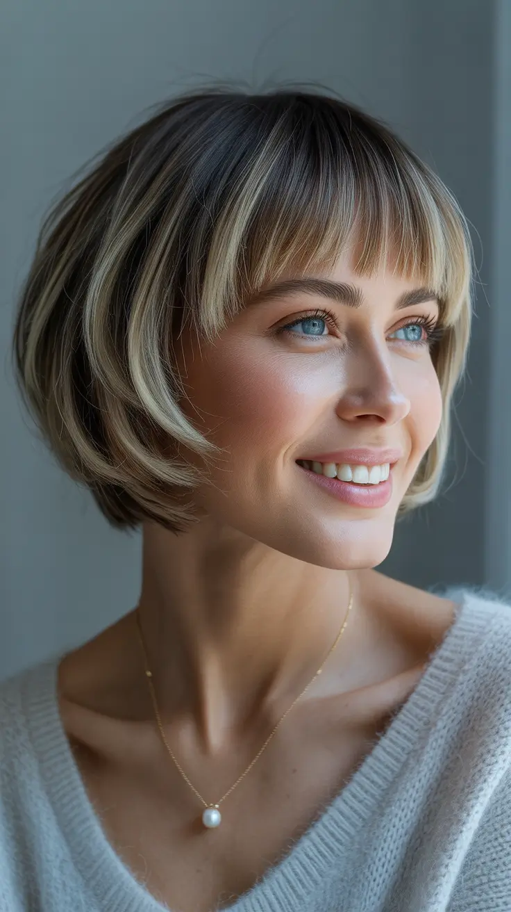 Short Haircuts for Winter 2025-2026 Soft French Bob with Wispy Bangs