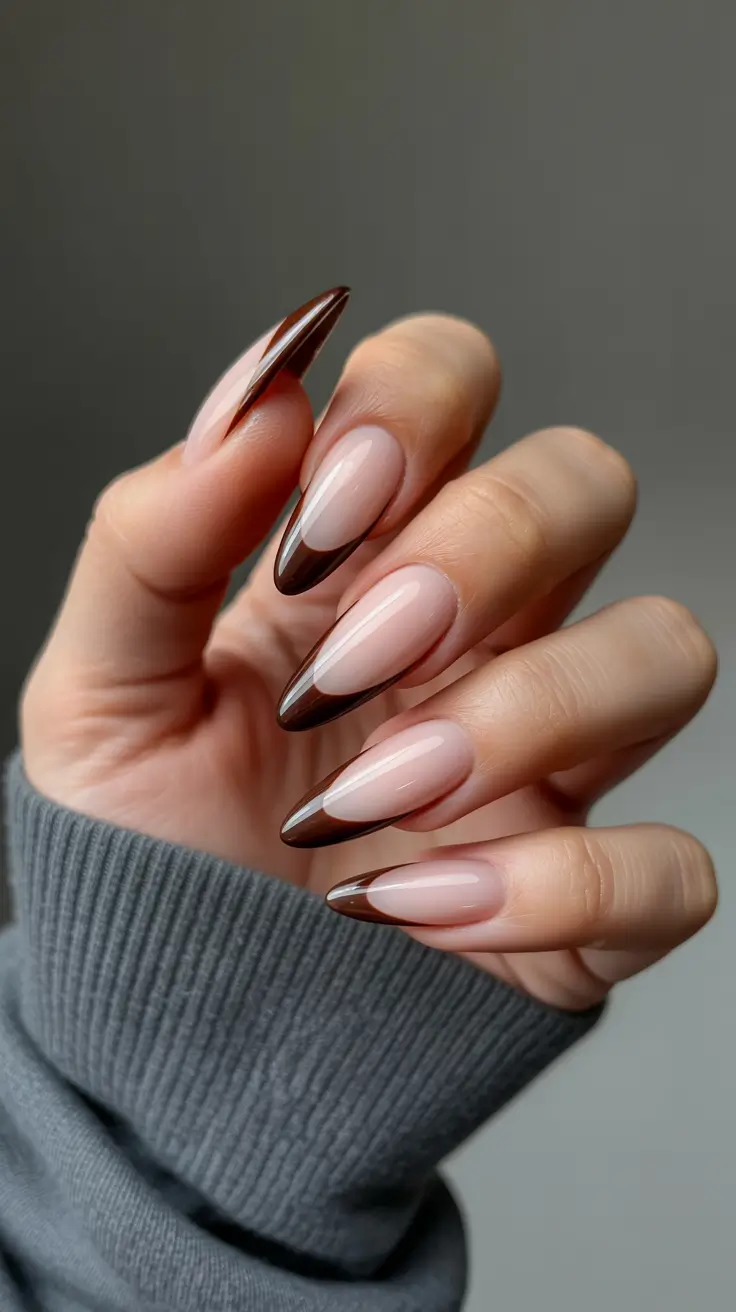 Stylish Fall & Winter Nails 2025-2026 Chocolate French Classic