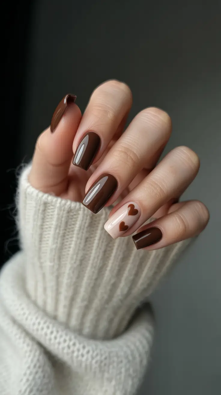 Stylish Fall & Winter Nails 2025-2026 Cocoa Hearts