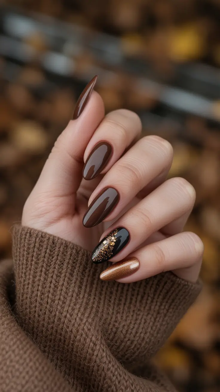 Stylish Fall & Winter Nails 2025-2026 Golden Cocoa Elegance