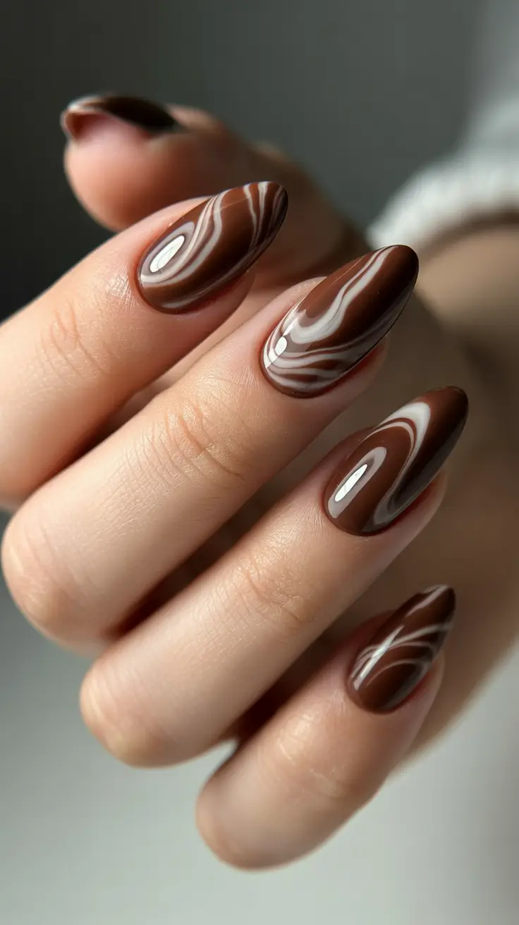 Stylish Fall & Winter Nails 2025-2026 Chocolate Marble Dream