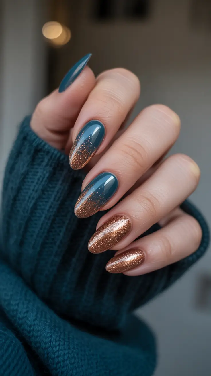 Stylish Fall & Winter Nails 2025-2026 Teal and Copper Spark