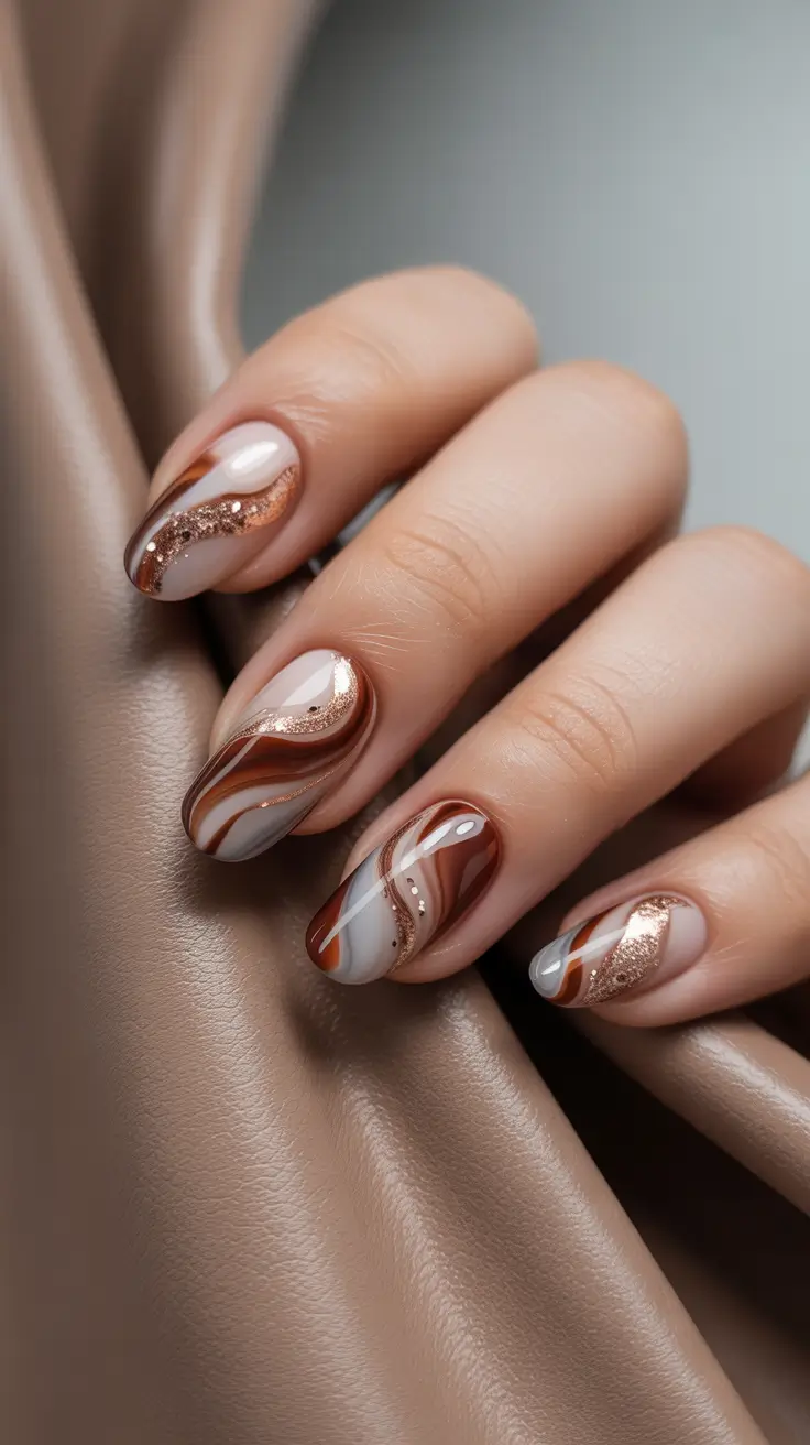 Stylish Fall & Winter Nails 2025-2026 Molten Bronze Swirl