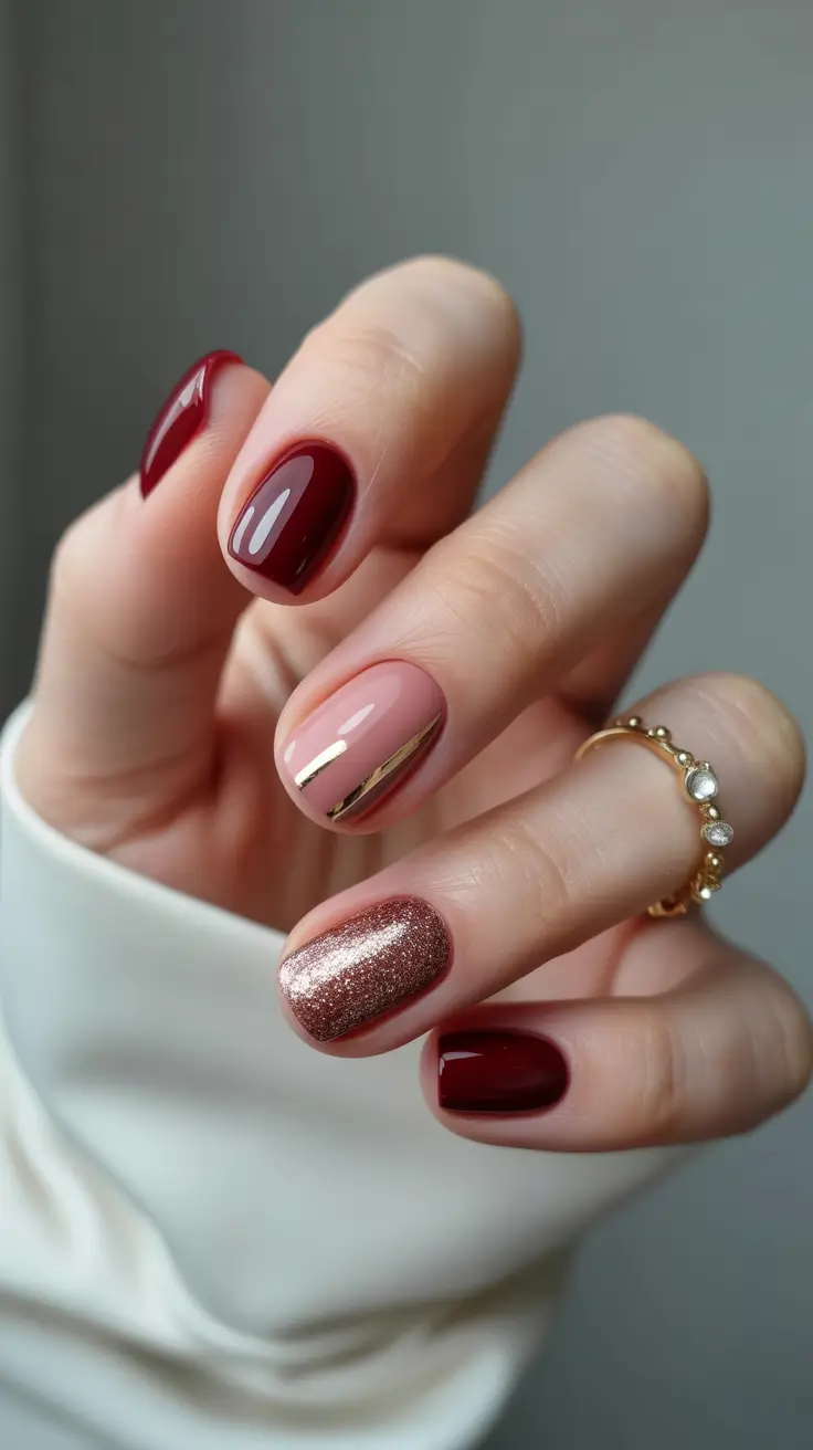 Stylish Fall & Winter Nails 2025-2026 Cranberry Chic with a Golden Twist