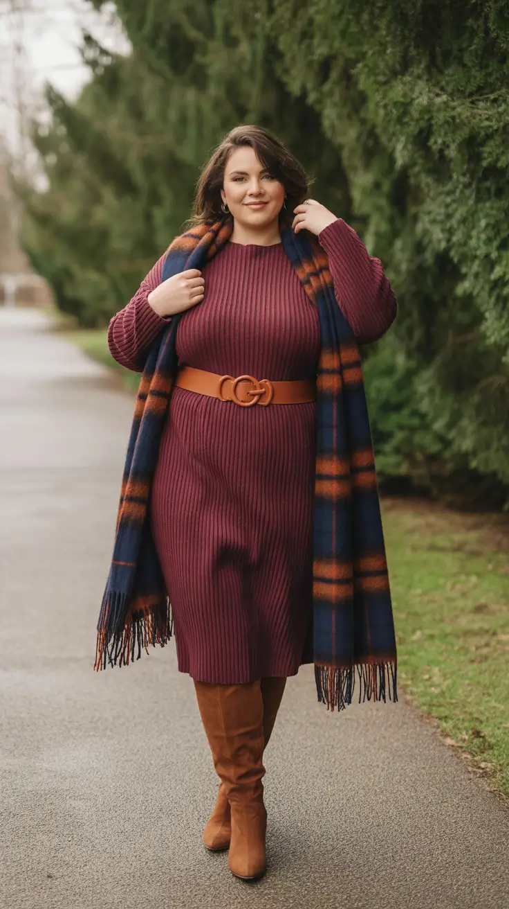 Stylish Plus Size Outfits Winter 2025-2026 Wine-Toned Confidence