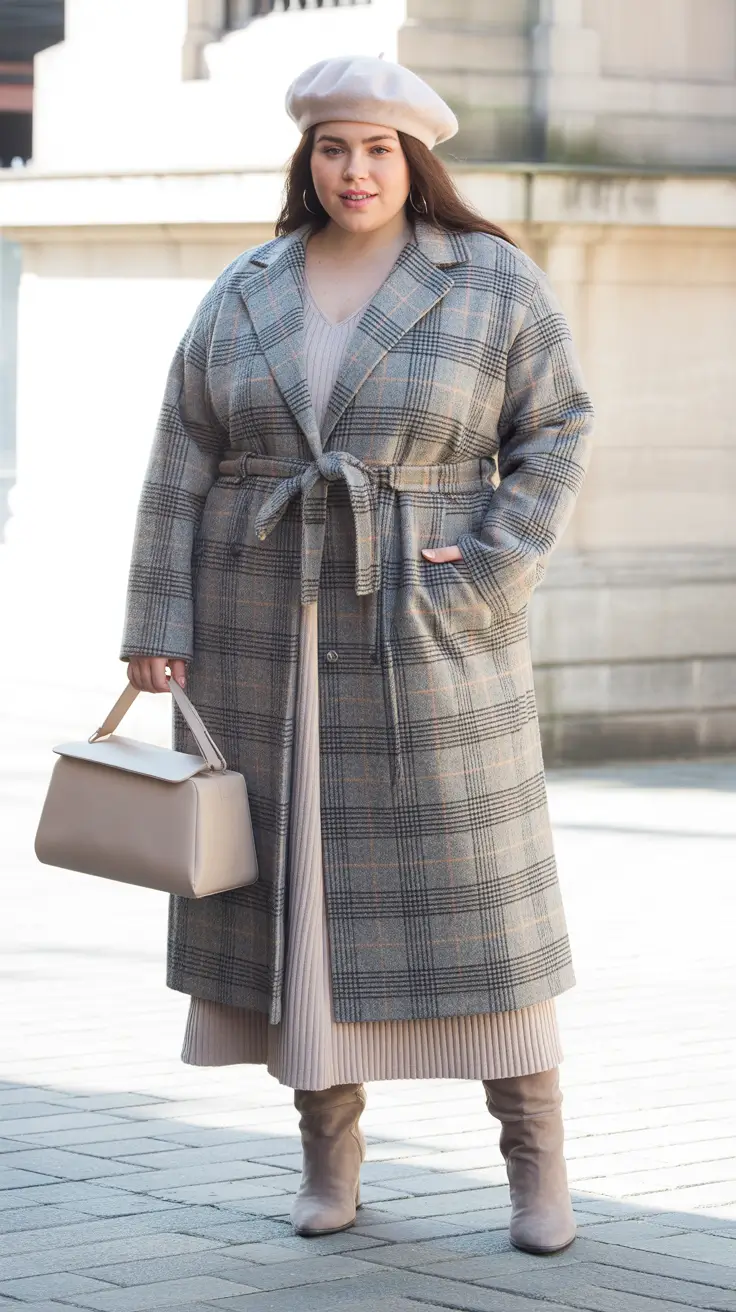 Stylish Plus Size Outfits Winter 2025-2026 Parisian Plaid Charm