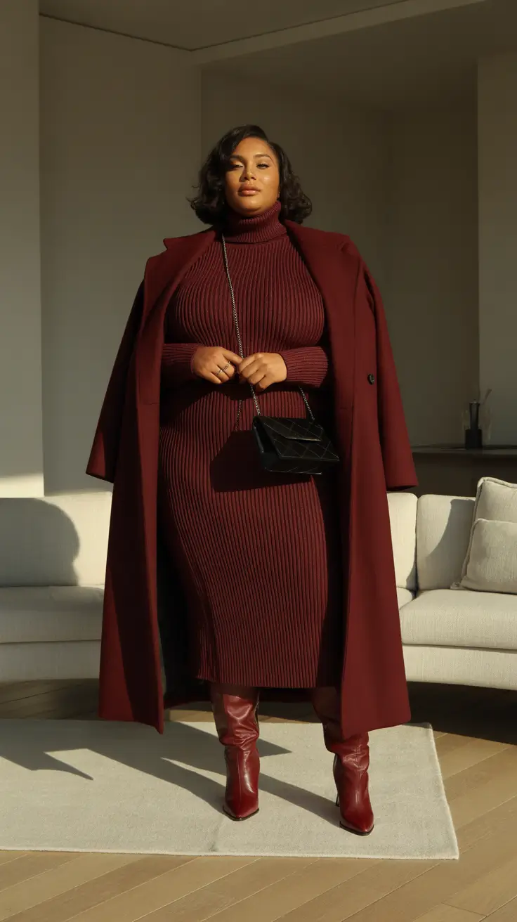 Stylish Plus Size Outfits Winter 2025-2026 Deep Wine Elegance