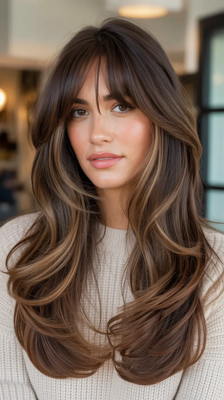 Trending Hair Colors Winter 2025-2026 Soft Brunette Layers with Honey Ribbons