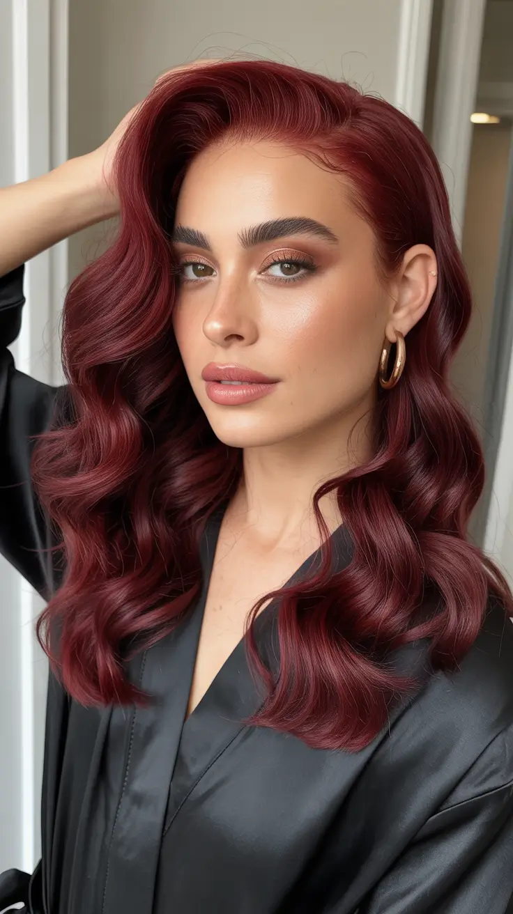 Trending Hair Colors Winter 2025-2026 Crimson Velvet Waves