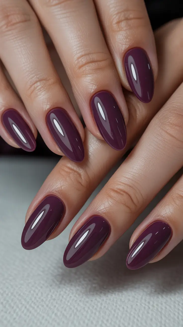 Trendy Almond Nail Shapes Winter 2025-2026 Deep Plum Sophistication