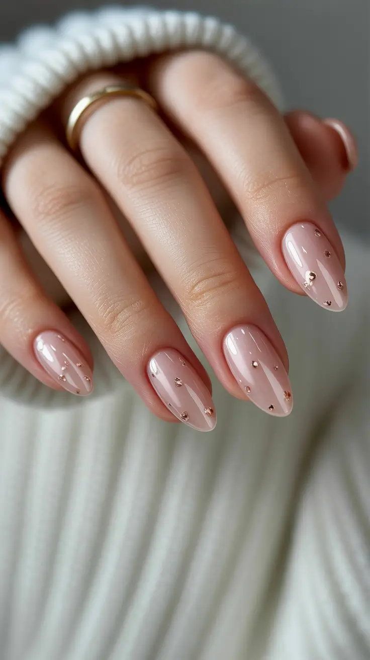 Trendy Almond Nail Shapes Winter 2025-2026 Golden Blush Minimalism