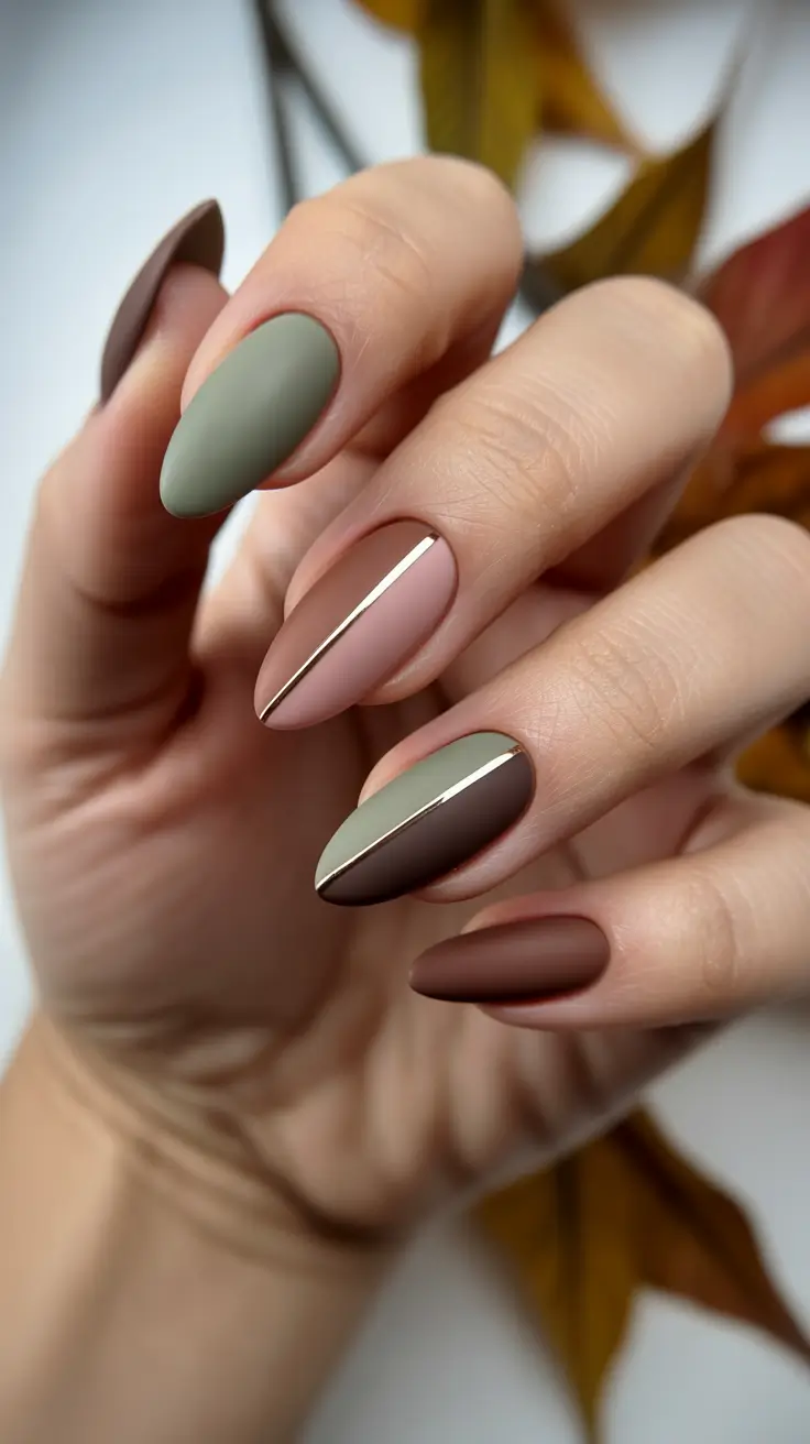 Trendy Almond Nail Shapes Winter 2025-2026 Earthy Dual-Tone Elegance