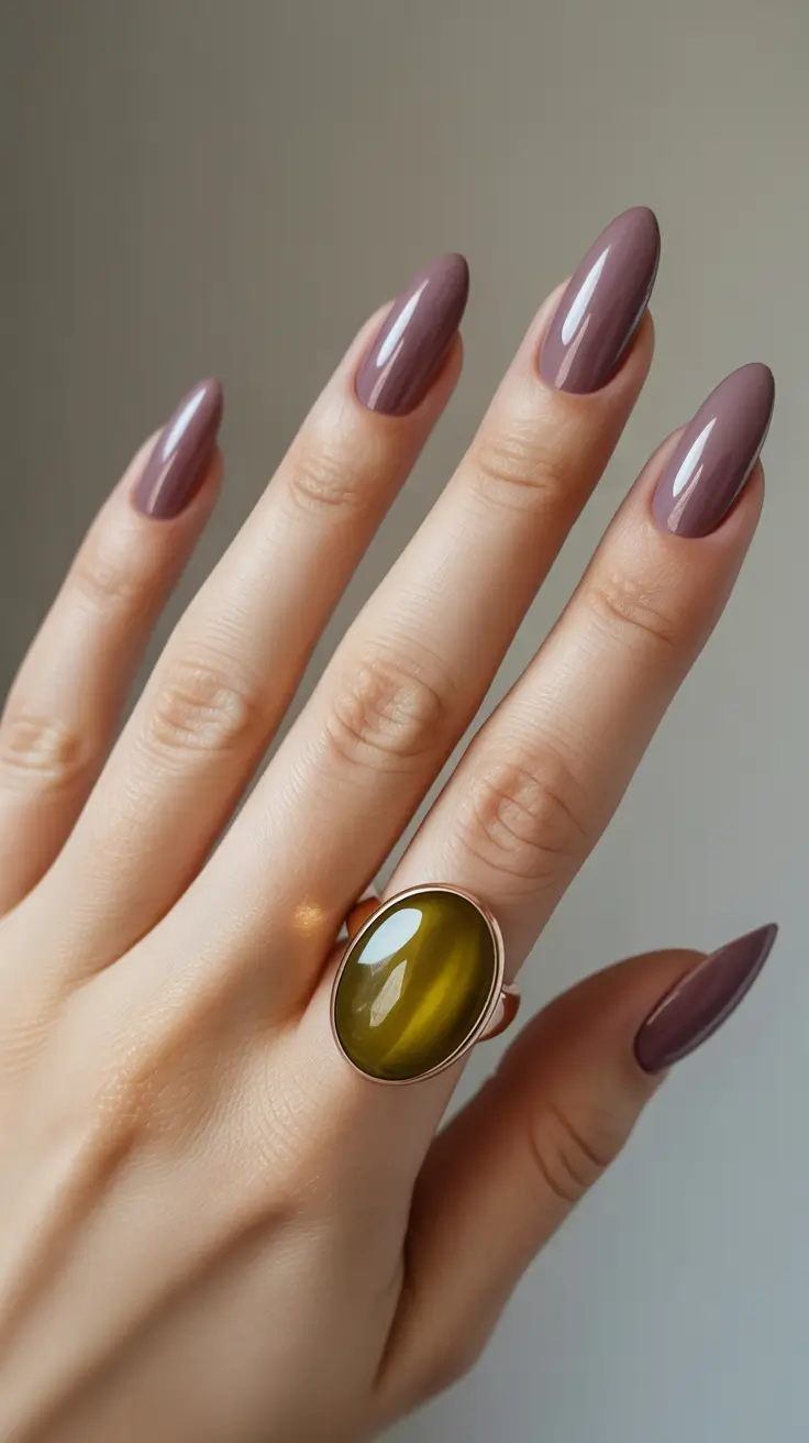 Trendy Almond Nail Shapes Winter 2025-2026 Mocha Mauve Simplicity