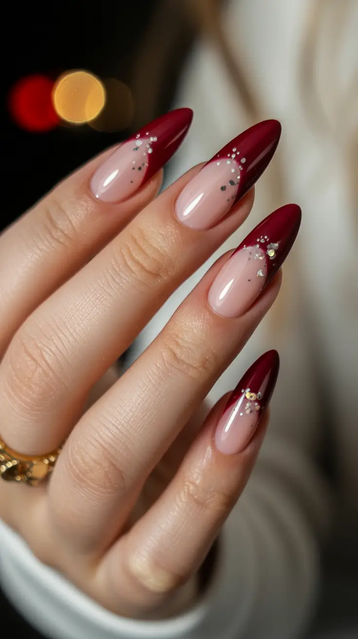 Trendy Almond Nail Shapes Winter 2025-2026 Crimson Frost French
