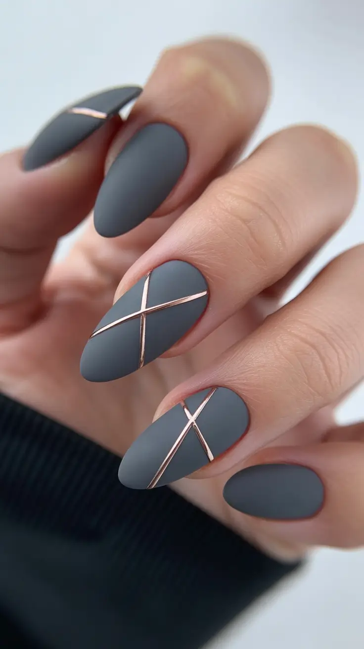 Trendy Almond Nail Shapes Winter 2025-2026 Steel Elegance