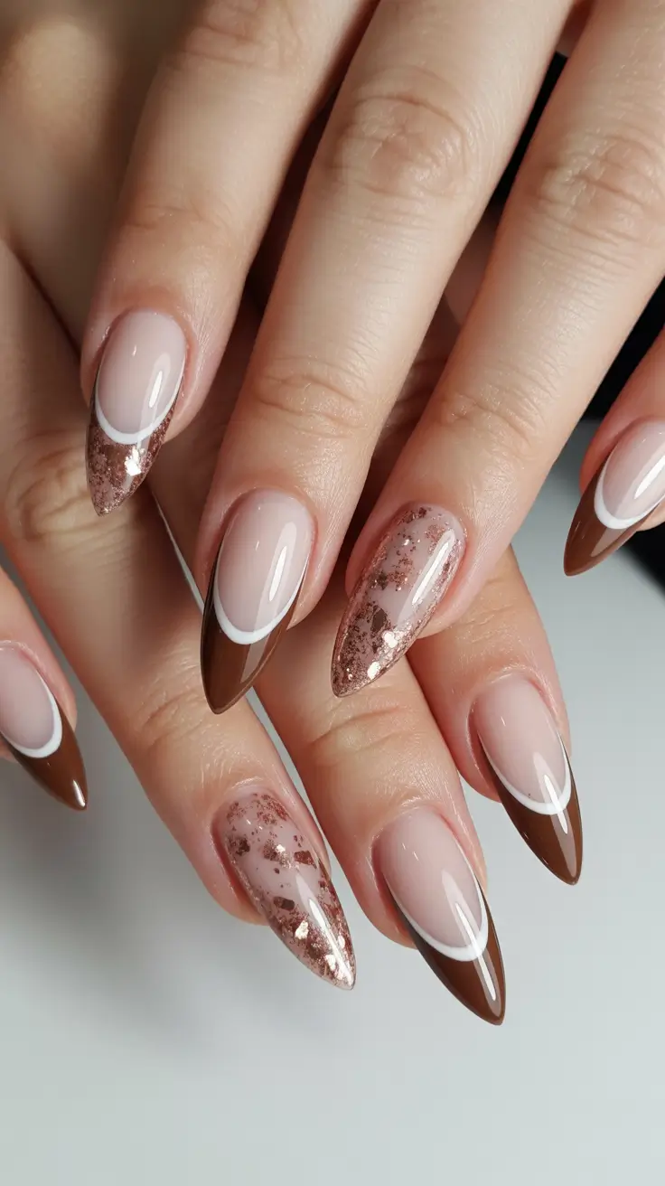 Trendy Almond Nail Shapes Winter 2025-2026 Chocolate Glazed French
