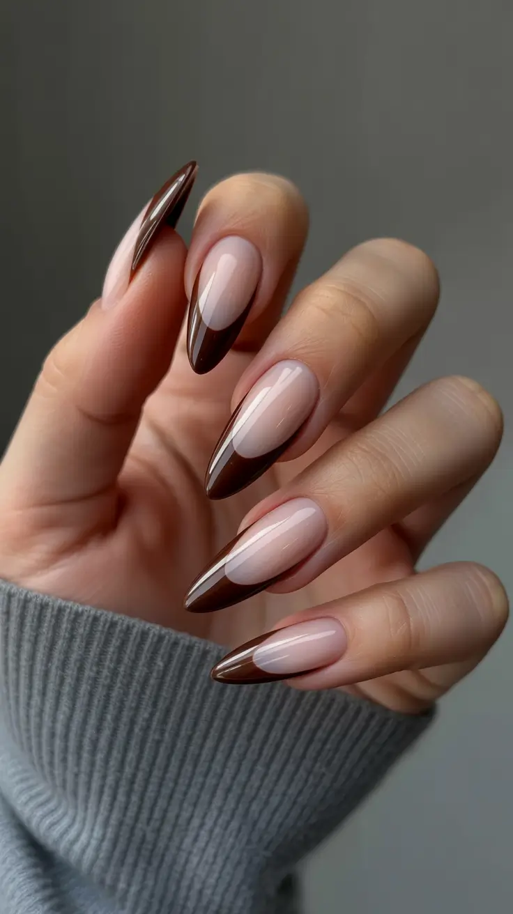 Trendy Almond Nail Shapes Winter 2025-2026 Chocolate-Tipped Neutral