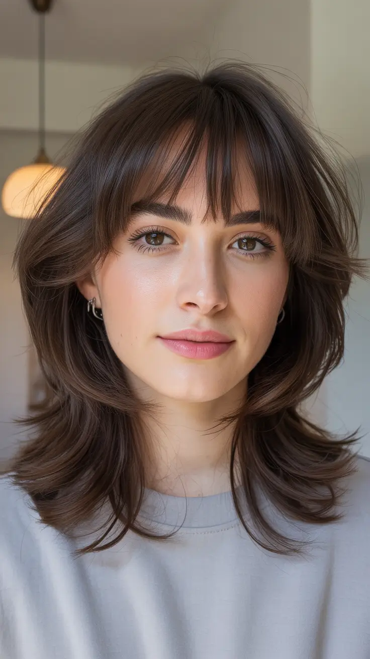 Trendy Fall & Winter Haircuts Ideas 2025–2026 Modern Shag with Wispy Bangs