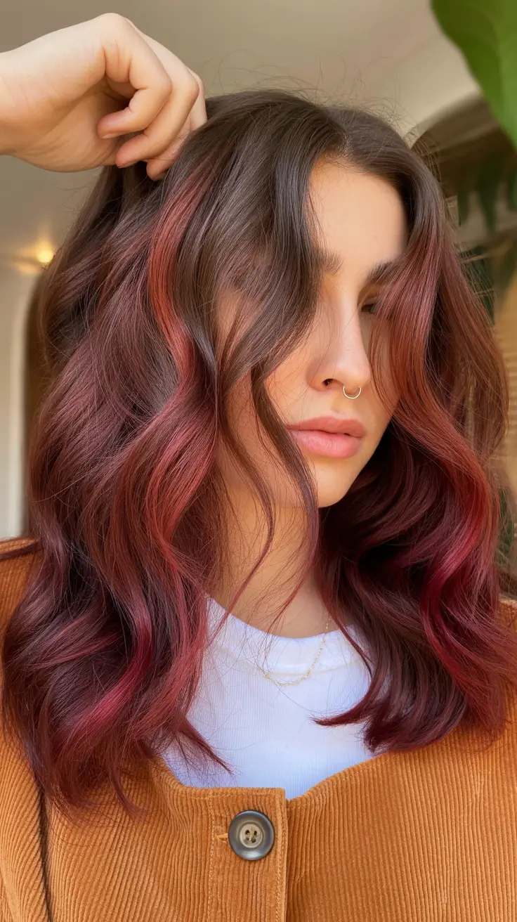 Trendy Fall & Winter Haircuts Ideas 2025–2026 Red Velvet Waves with Warm Undertones