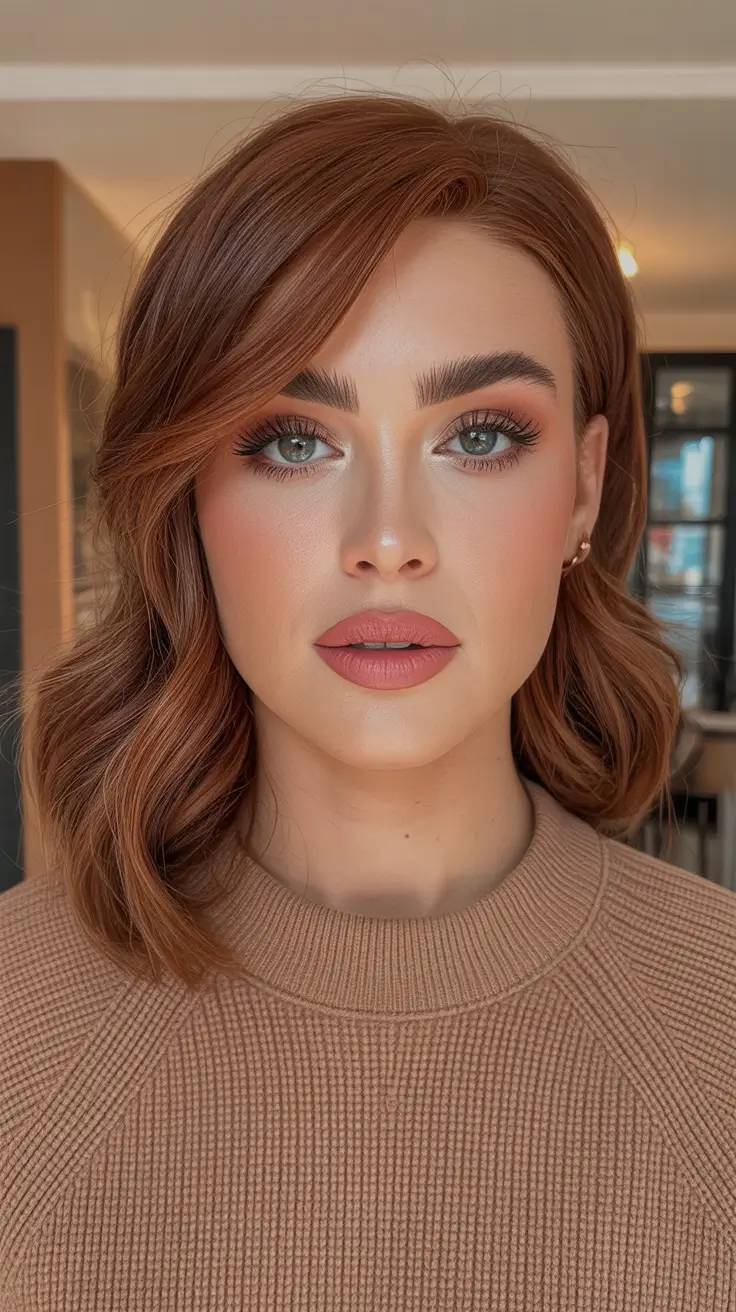 Trendy Fall & Winter Haircuts Ideas 2025–2026 Polished Bob with Side Part and Warm Auburn Hue