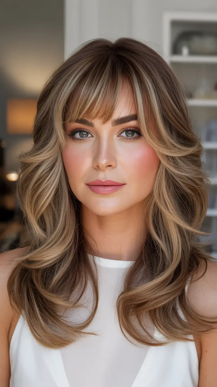 Trendy Fall & Winter Haircuts Ideas 2025–2026 Feathered Layers with Soft Bangs