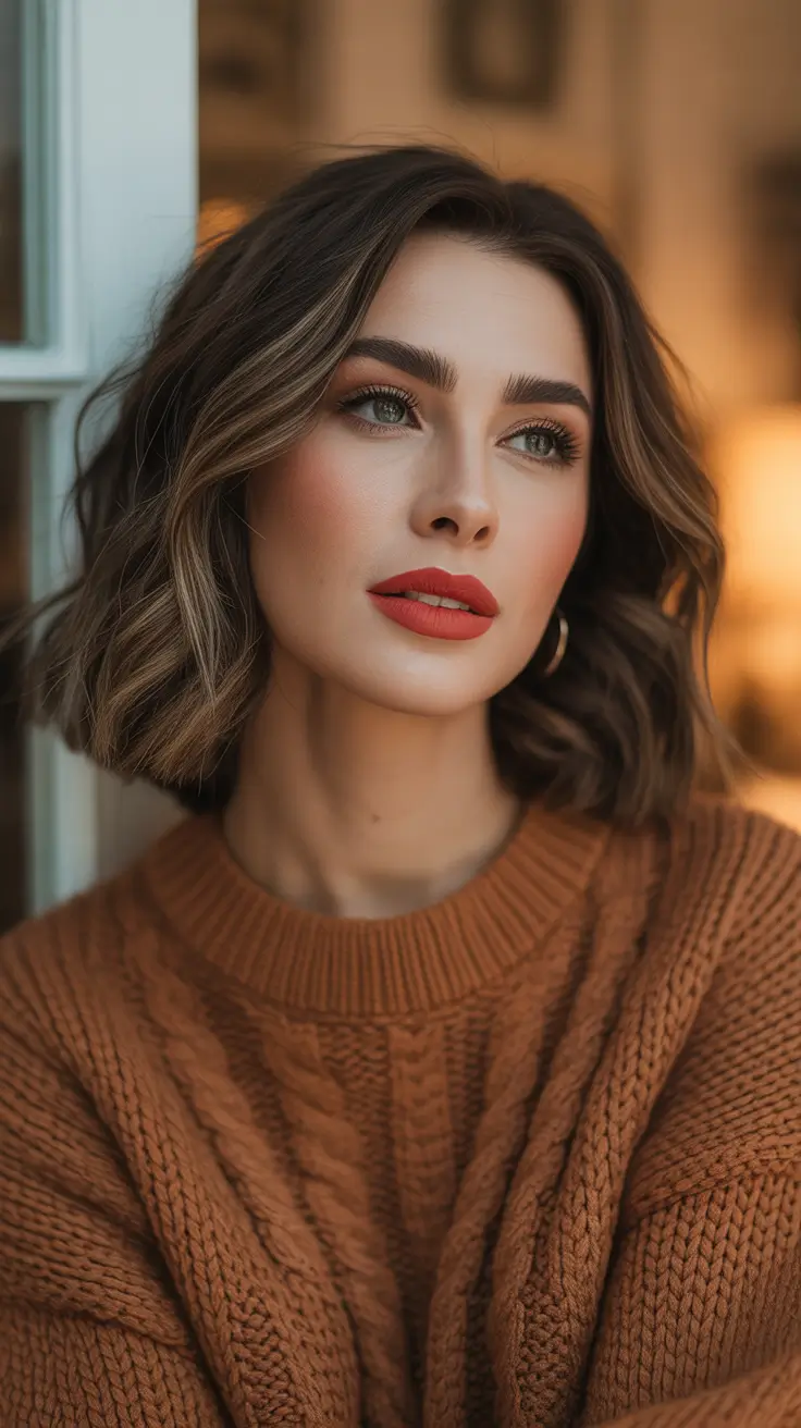 Trendy Fall & Winter Haircuts Ideas 2025–2026 Textured Bob with Deep Brunette Highlights