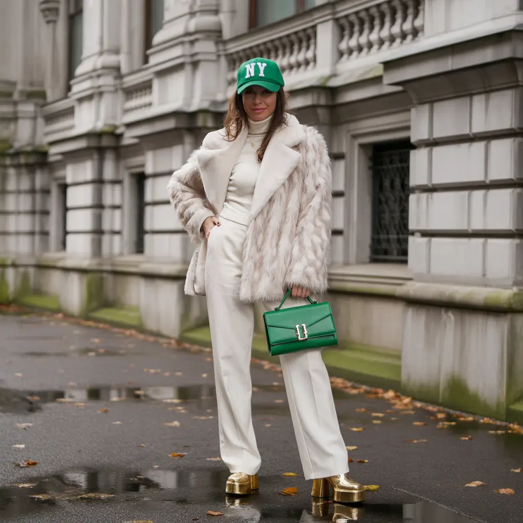 Trendy Outfit for Winter 2025 2026 Soft Neutrals with a Pop of Green