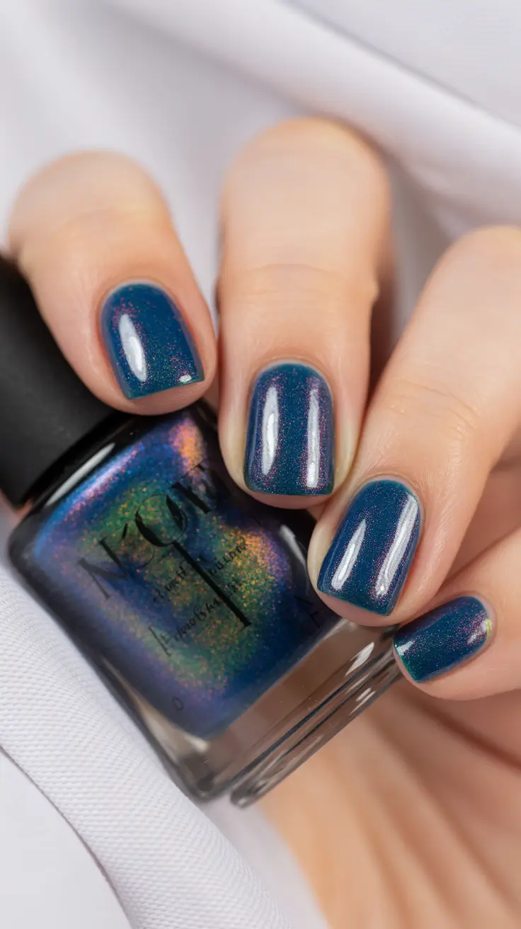 Trendy Simple Winter Nail Ideas 2025-2026 Holographic Midnight