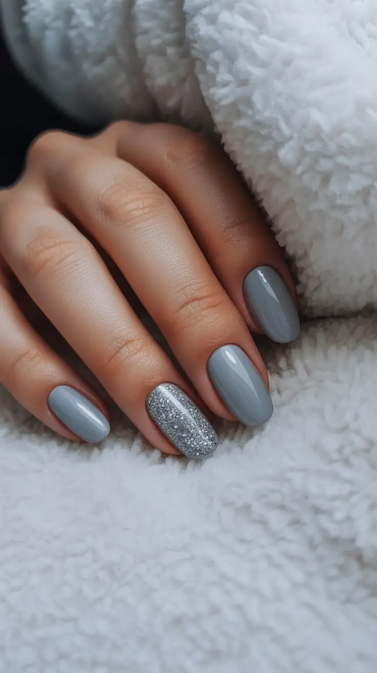 Trendy Simple Winter Nail Ideas 2025-2026 Frosted Gray Simplicity