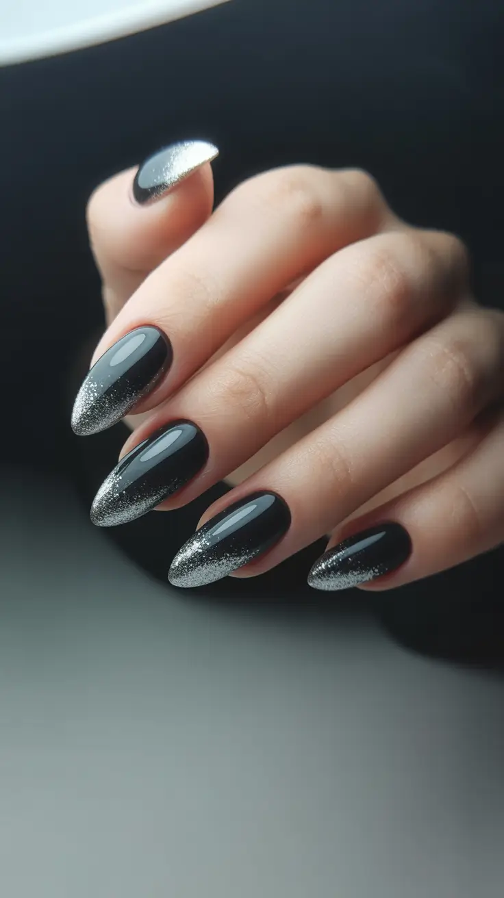 Trendy Simple Winter Nail Ideas 2025-2026 Silver Frost Ombre