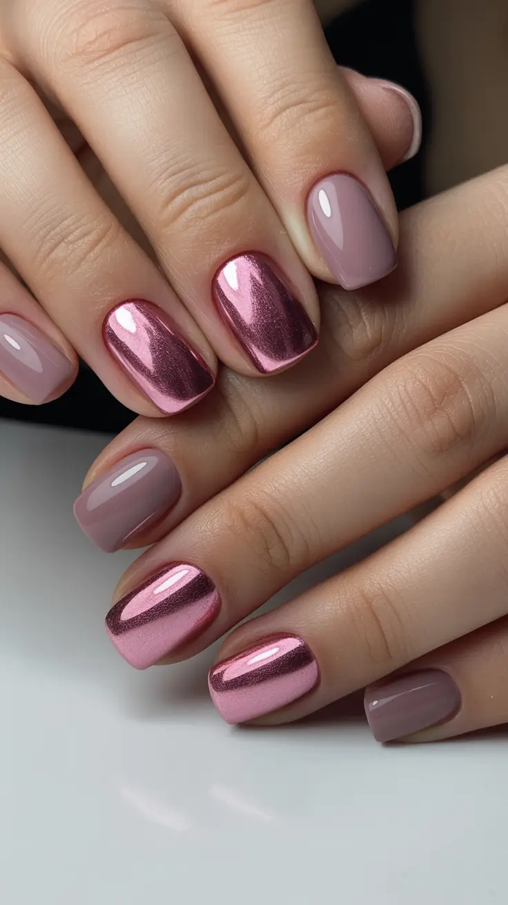 Trendy Simple Winter Nail Ideas 2025-2026 Rose Chrome Minimalism