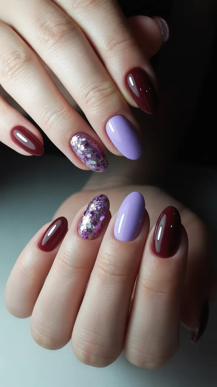 Trendy Simple Winter Nail Ideas 2025-2026 Amethyst & Wine Duo