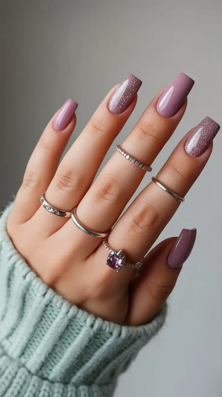 Trendy Simple Winter Nail Ideas 2025-2026 Soft Mauve Frost