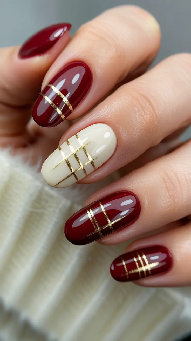 Trendy Winter Nails 2025-2026 Golden Plaid Luxe