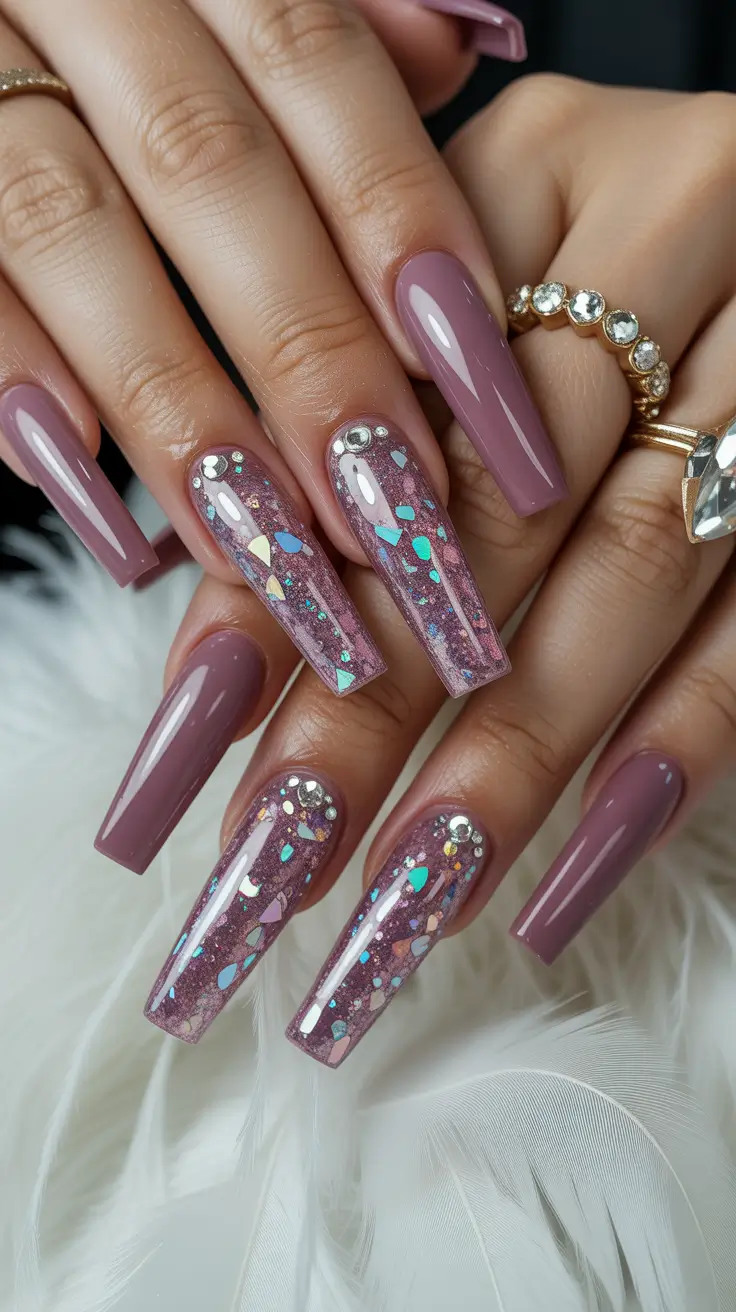 Trendy Winter Nails 2025-2026 Mauve Crystal Glow