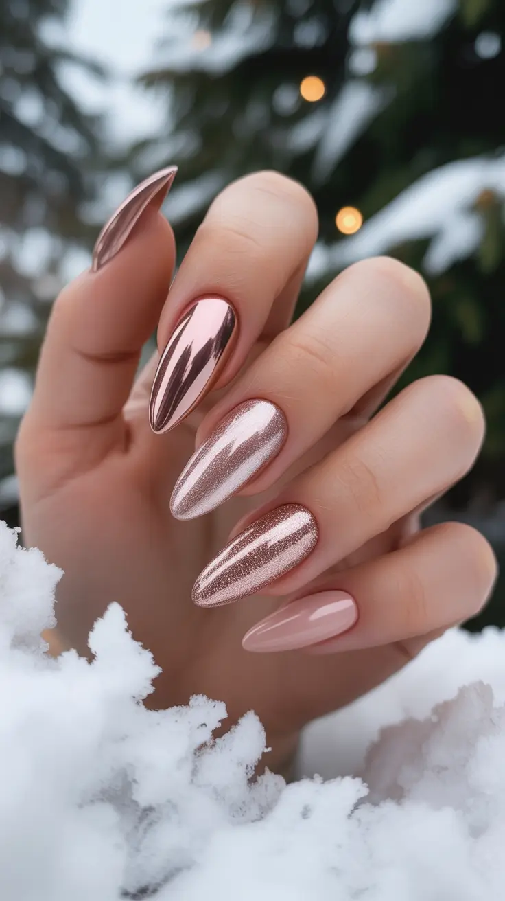 Trendy Winter Nails 2025-2026 Rose Chrome Elegance