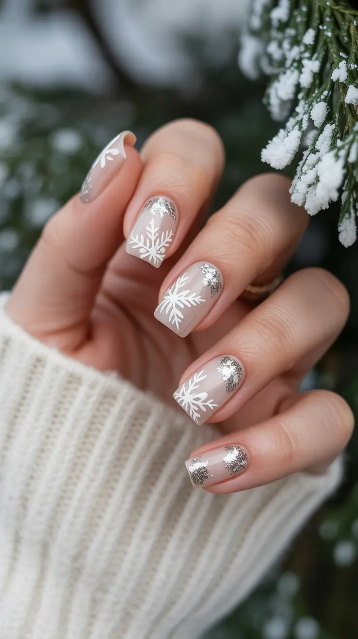 Trendy Winter Nails 2025-2026 Frosted Petal Snowflakes