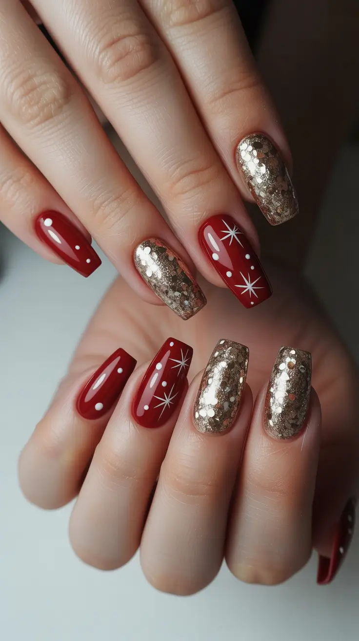 Trendy Winter Nails 2025-2026 Crimson & Gold Glow