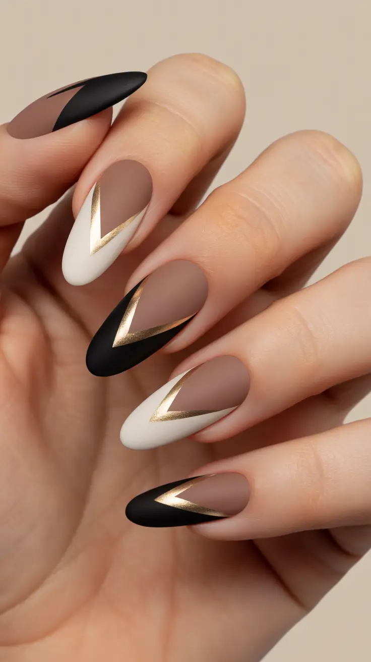 Trendy Winter Nails 2025-2026 Matte Mocha Geometry