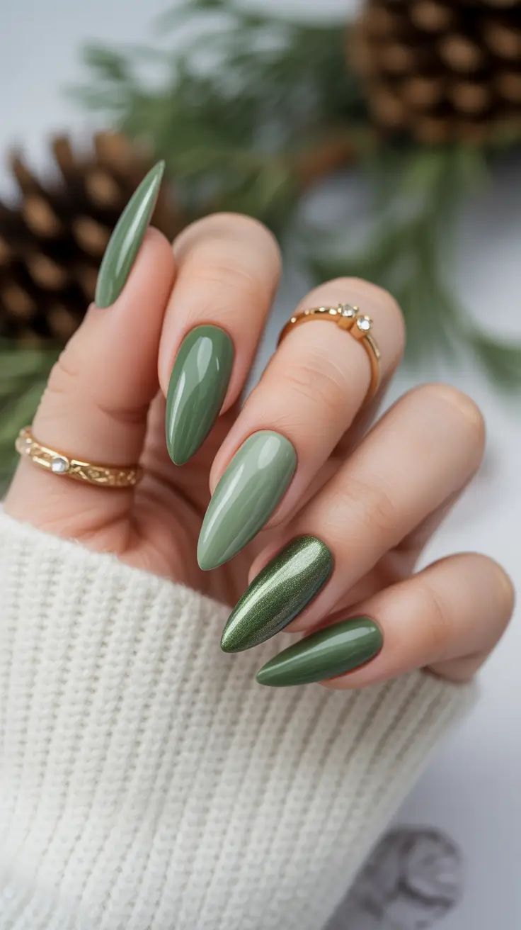 Trendy Winter Nails 2025-2026 Evergreen Satin