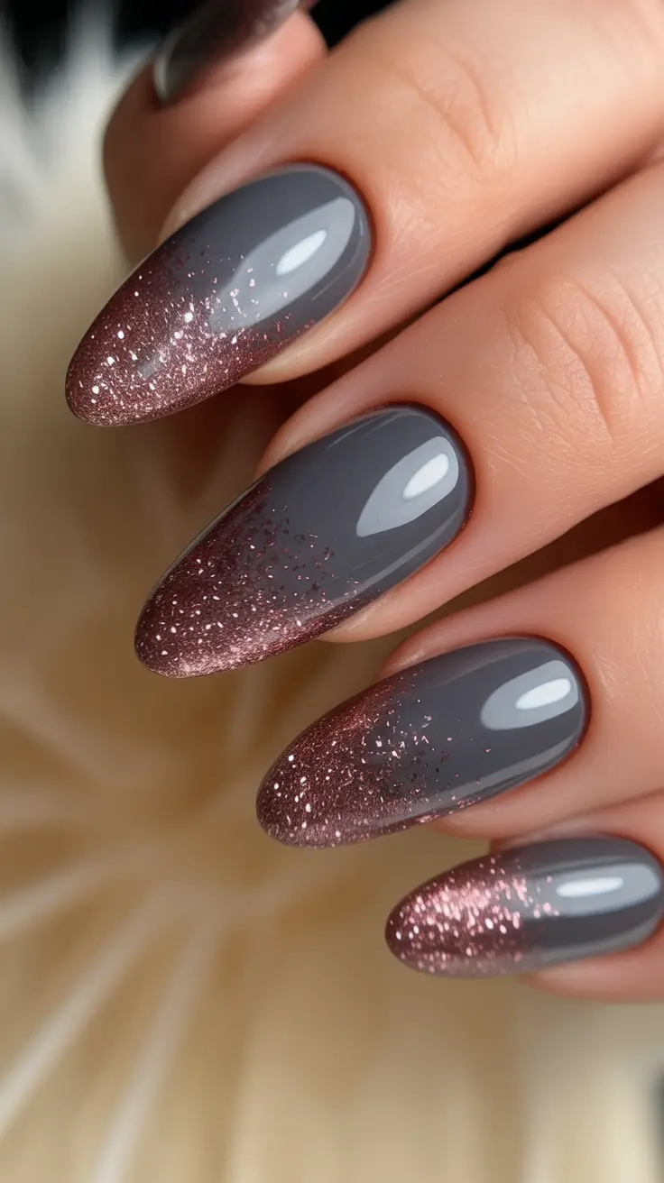Winter 2025-2026 Dark Nail Colors Ideas Rose-Gold Twilight