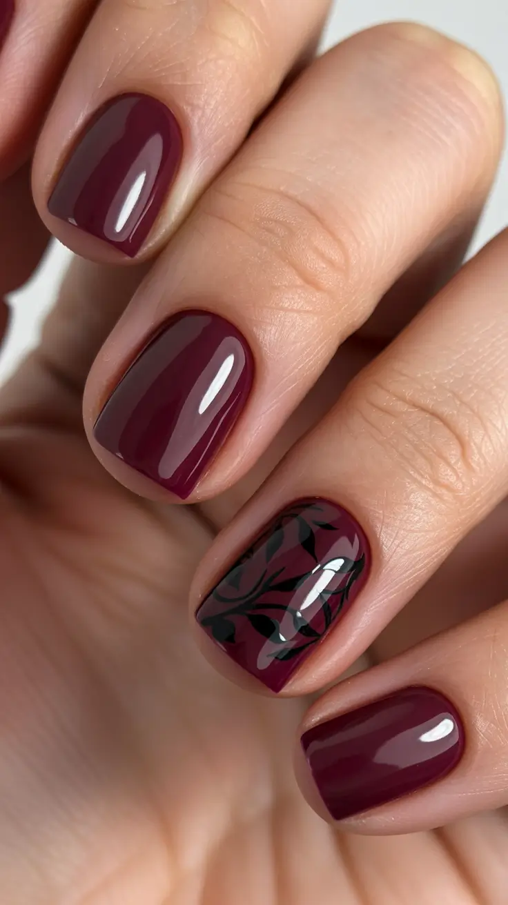 Winter 2025-2026 Dark Nail Colors Ideas Wine Petal Detail