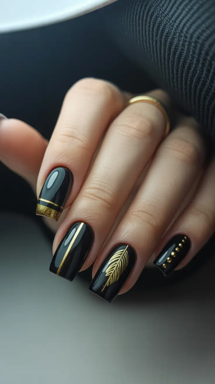 Winter 2025-2026 Dark Nail Colors Ideas Golden Noir