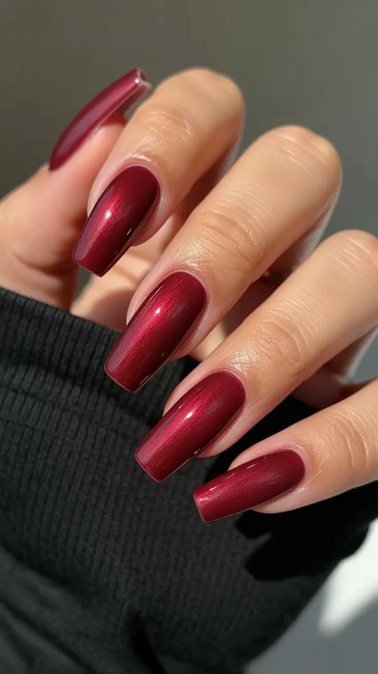 Winter 2025-2026 Dark Nail Colors Ideas Crimson Velvet Shine
